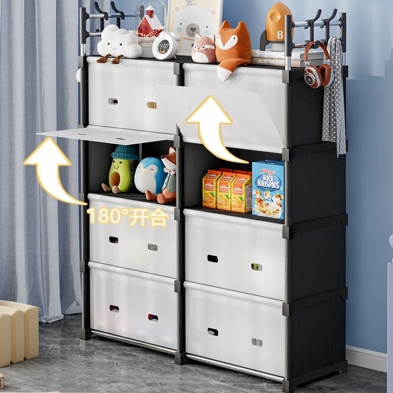 收纳家用折叠多层塑料储物柜杂物客厅玩具零食安装卧室床头柜柜子