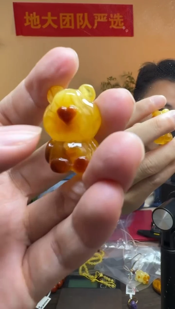 琥珀吊坠(不含链)未镶嵌蜜蜡立体小熊3号