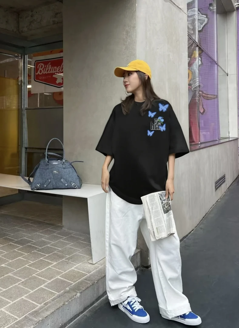 国潮复古蝴蝶短袖男女同款