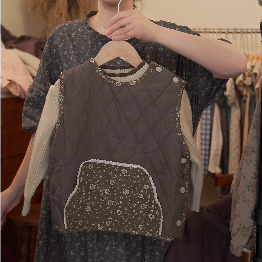 春秋女童棉麻马甲外套