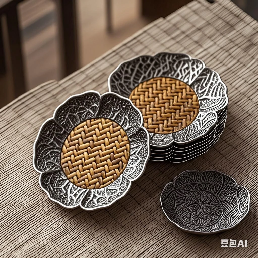 合金藤席杯垫隔热垫复古茶托轻奢高级感防滑防烫茶具零配件1