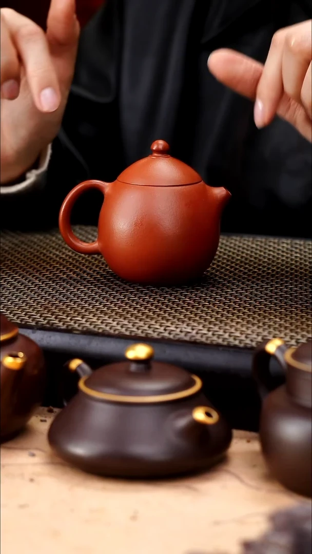 茶壶紫砂生砂朱泥精工龙蛋130cc