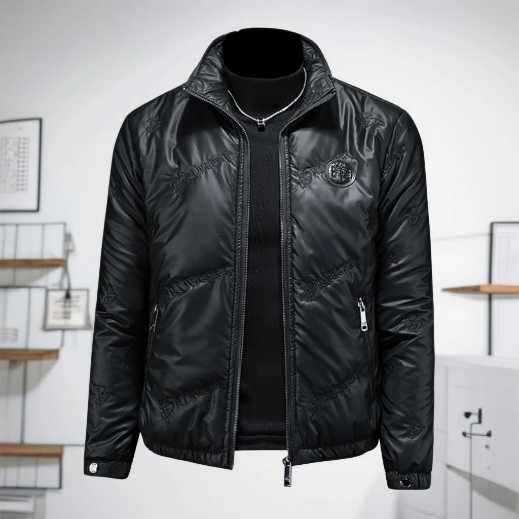 维斯克纳时尚刺绣加绒棉衣男士外套秋冬季新款保暖棉服立领夹克