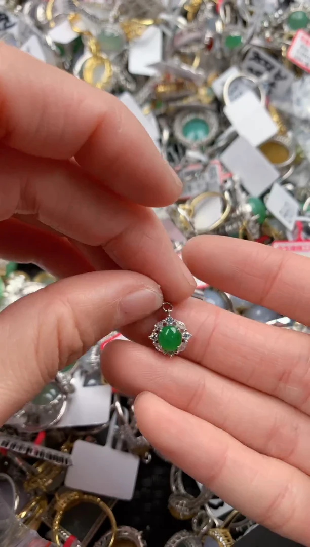 银S925镶嵌戒指翡翠好*e222-------2