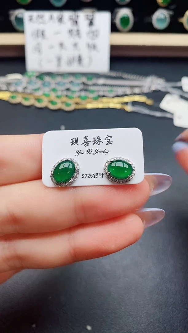 翡翠戒指银S925镶嵌21321