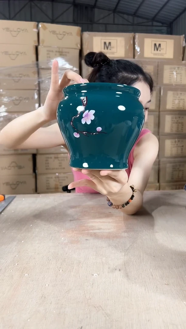 缸形墨绿勾花13x13