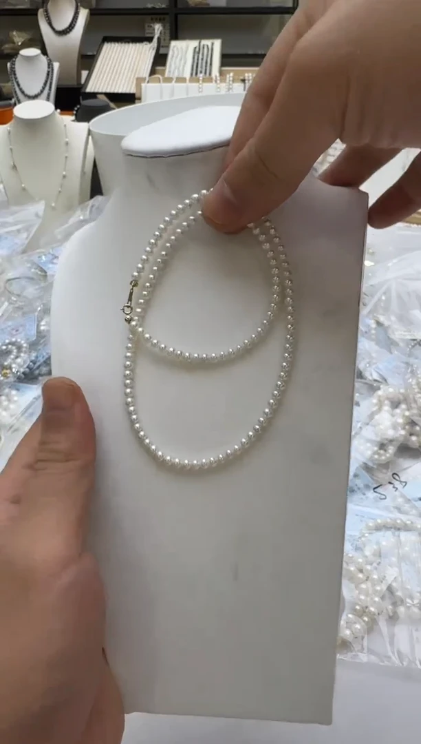 淡水珍珠18K金镶嵌项链3-4mm 金贴片-毕业款