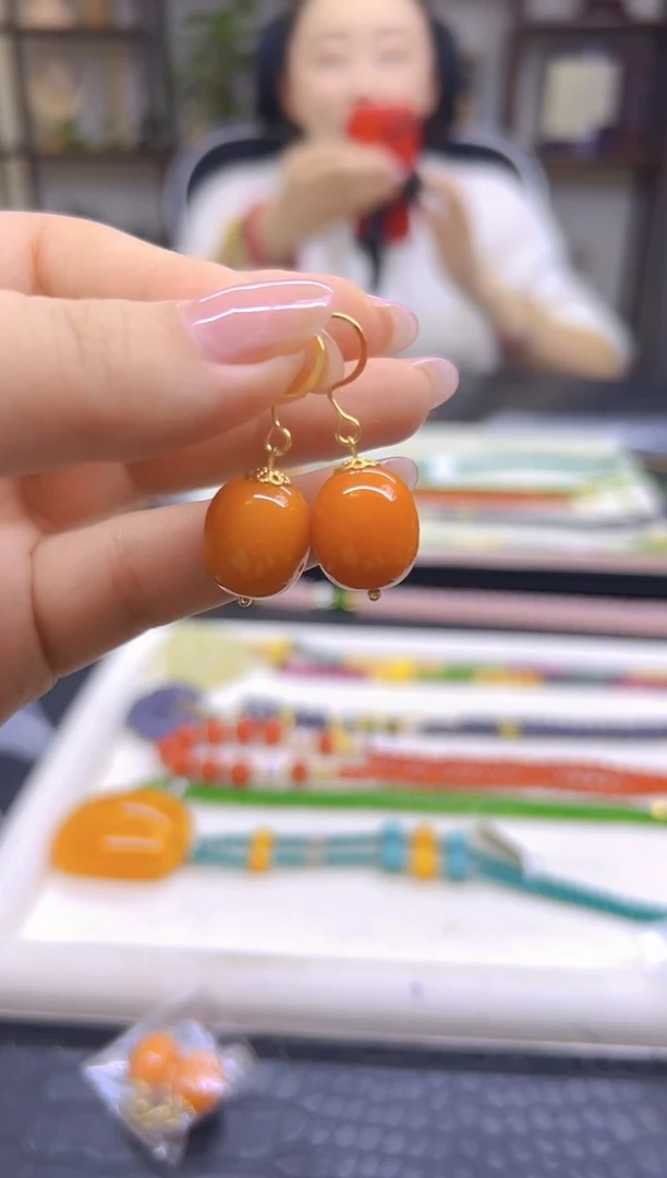 蜜蜡14K金镶嵌耳饰DIY款E72