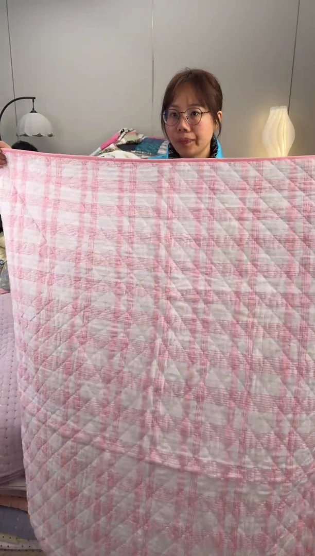 棉纯棉130*100粉格子