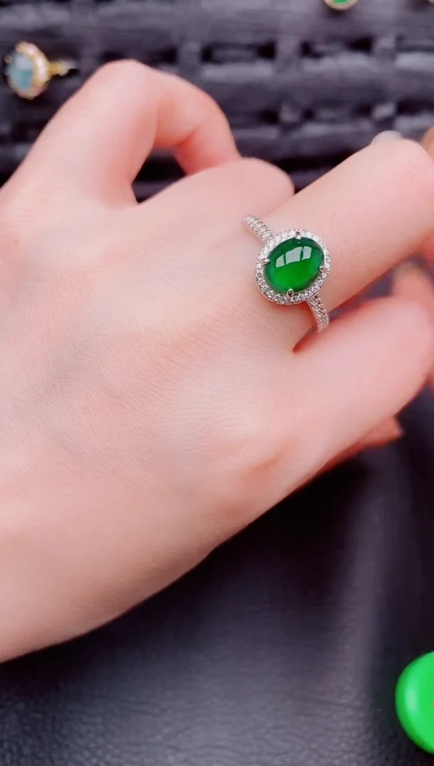 【闪购商品】翡翠戒指银S925镶嵌天然a货翡翠436