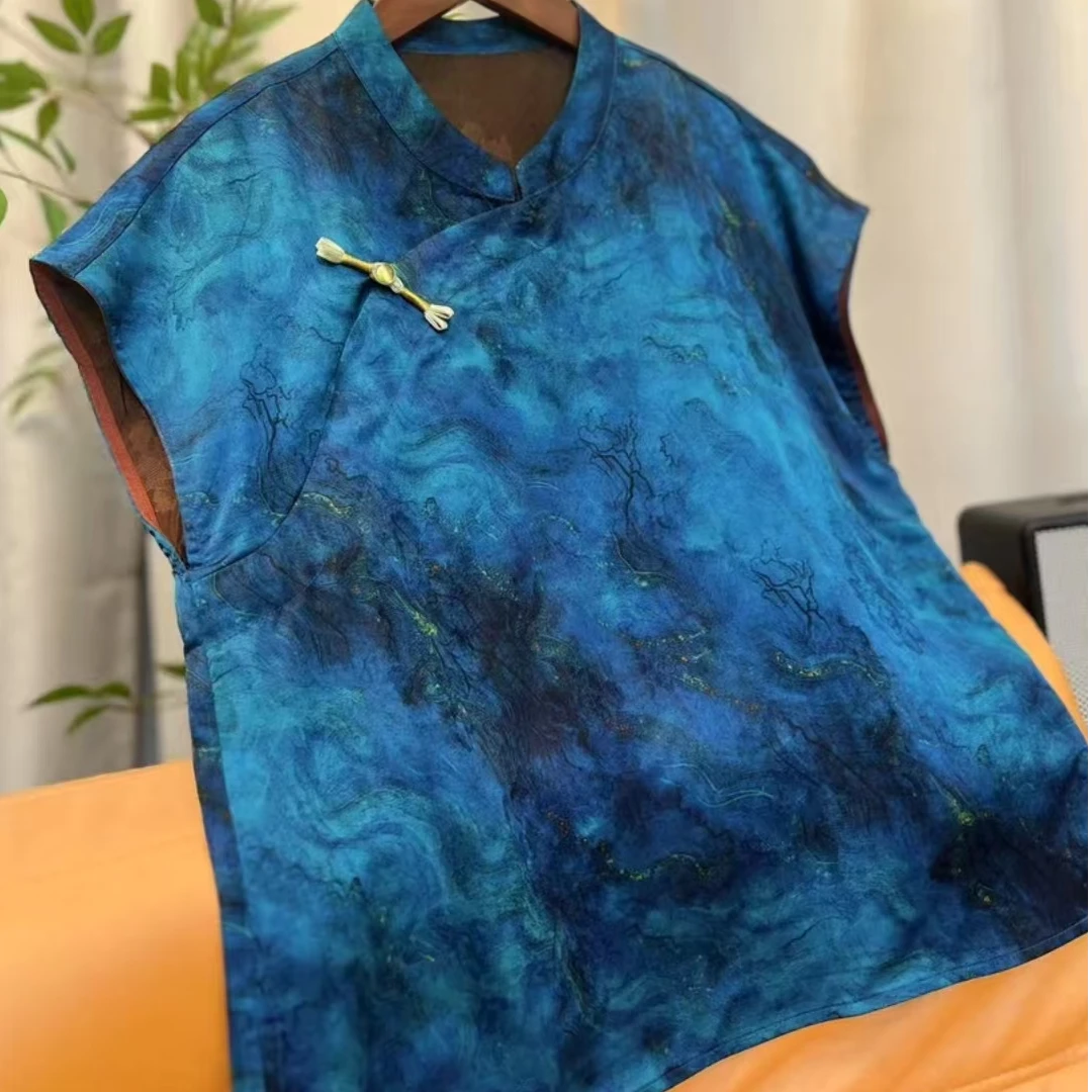 【蓝眼泪】新款洋气遮肉显瘦气质上衣百搭印花小衫1147