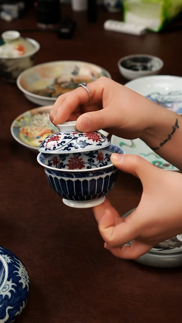 摆件陶景德镇瓷器，青花瓷手绘茶具~