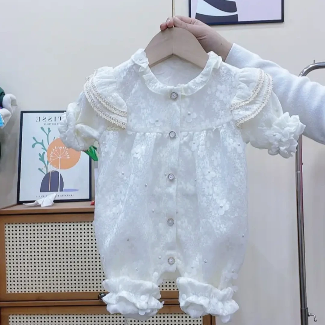 婴儿衣服春装连体衣新生儿女宝宝满月百天哈衣超萌公主春装外出服