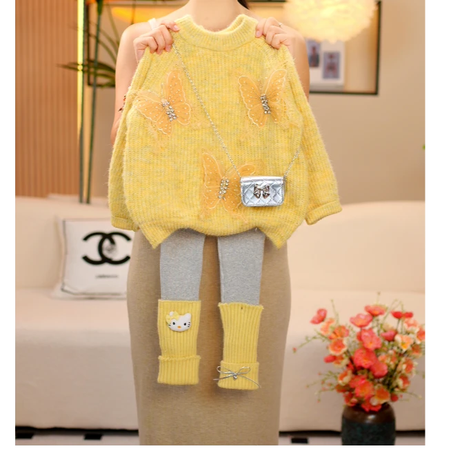 2025新款少女风针织女童秋冬套装女冬季套头韩版厚款法式加绒F323