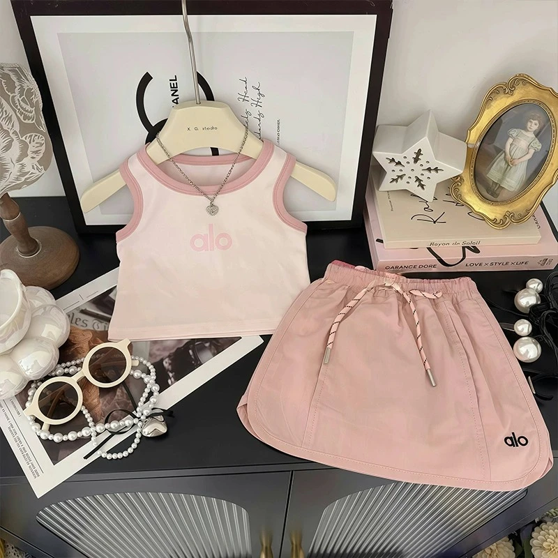 女童夏季新款套装洋气字母背心女宝宝短裙休闲吊带两件套