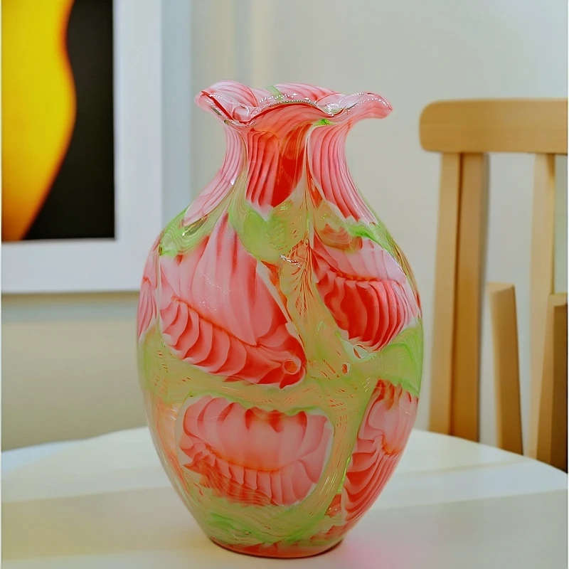 斯器【粉扁扁】原创纯手工水晶琉璃花瓶家装收藏艺术摆件