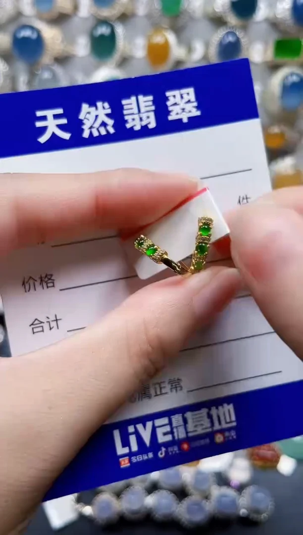 银S925镶嵌翡翠耳饰405