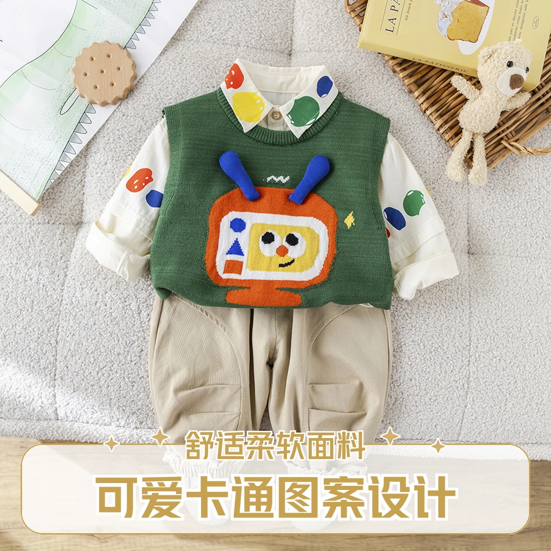 2025春季新款童套装儿童毛衣长袖衬衫套宝宝马秋白色女童针织衫