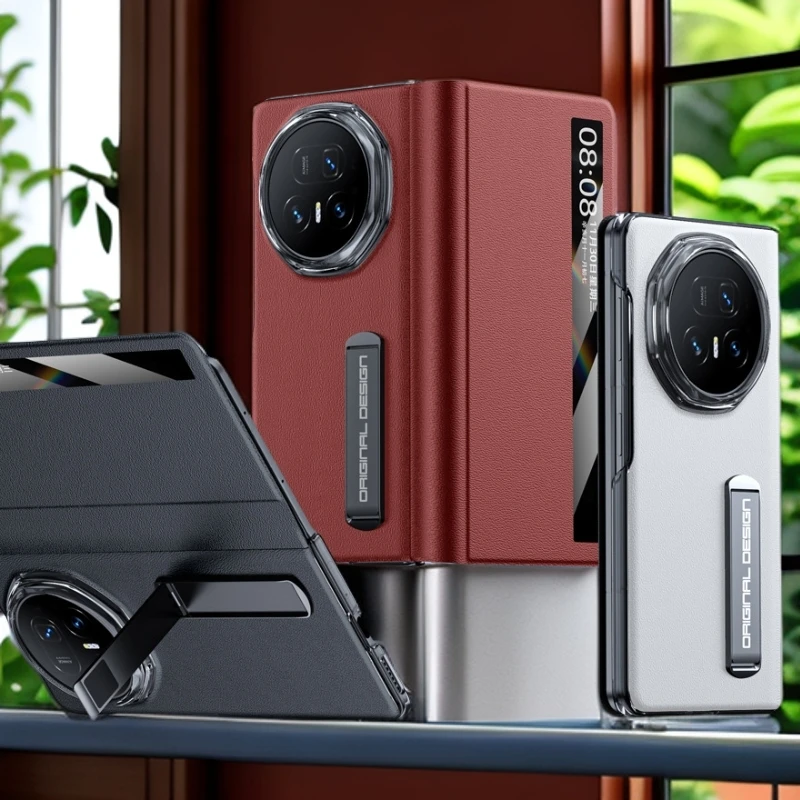 适用MagicV5手机真牛皮纳帕纹磁吸竖支架超薄翻盖视窗保护套