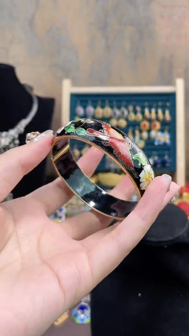 非遗手工景泰蓝开口银蓝镯子