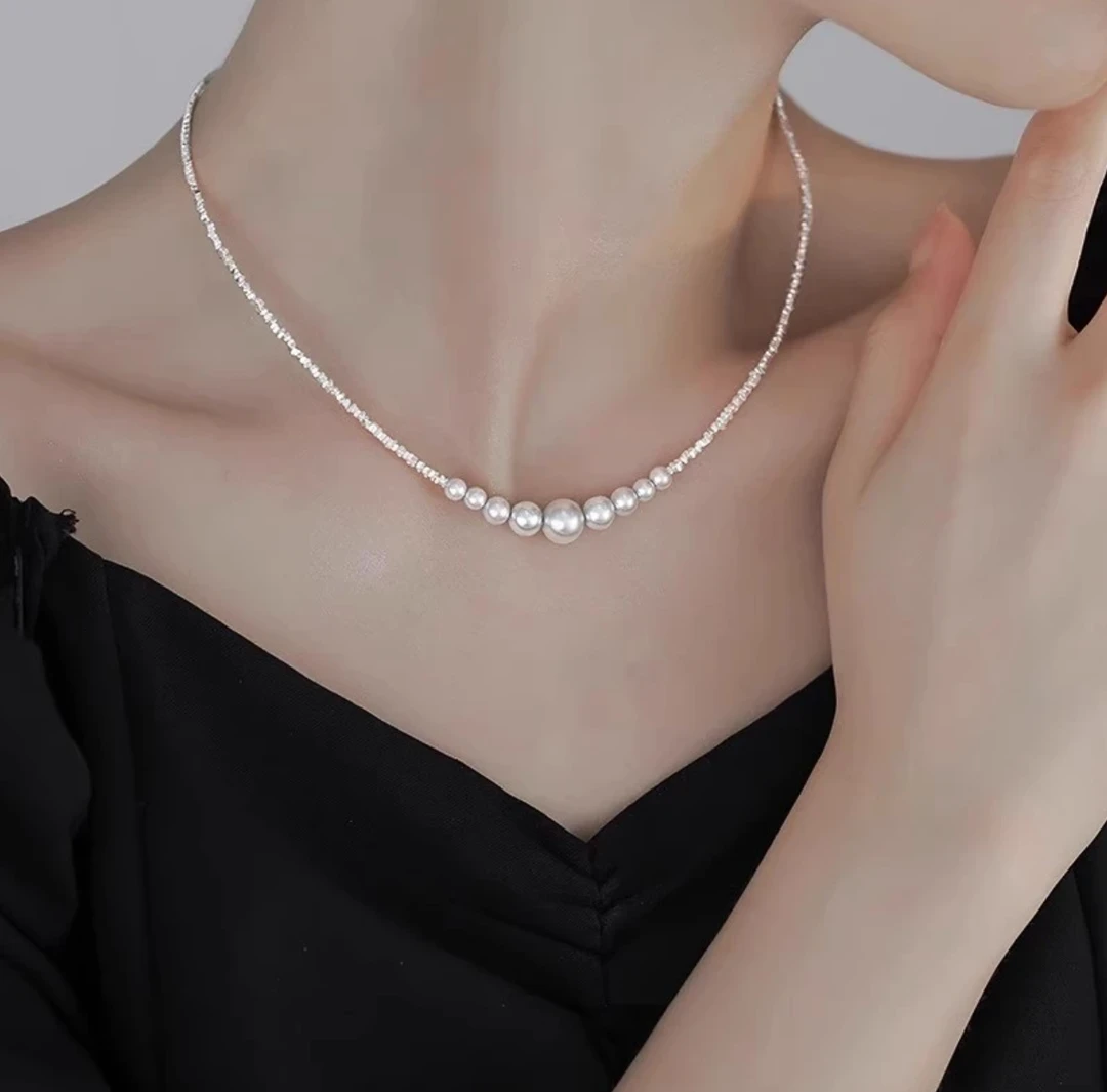 链子足银 999纯银贝珠碎银项链女款ins轻奢高级感送女朋友礼物