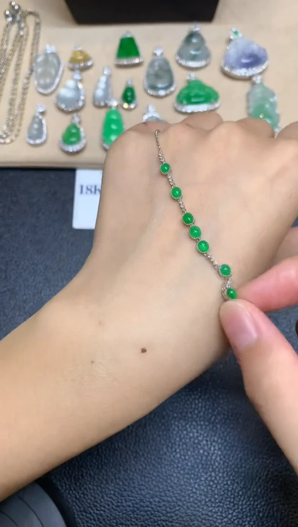 18K金镶嵌手链翡翠蛋面【无服务费【24小时鉴赏期】