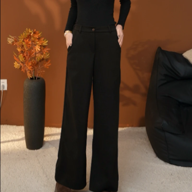 加厚毛呢阔腿裤2024秋冬新款高腰气质时尚休闲裤百搭宽松裤