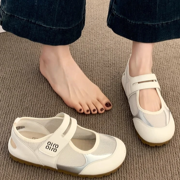 Moleubak包头凉鞋女款2025新款夏季网鞋网面透气小白鞋百搭休闲