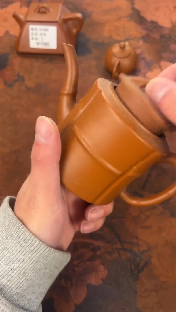 茶杯紫砂-竹节高桶朱泥壶