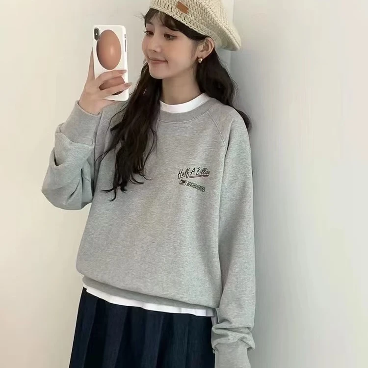 JR-清默认瑕疵NO退换！冬季棉花糖一体加绒加厚字母印花圆领卫衣