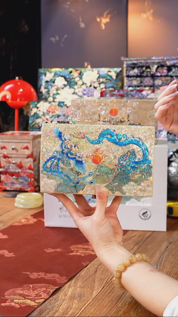 【闪购商品】瓷片螺钿工艺香椿木首饰盒