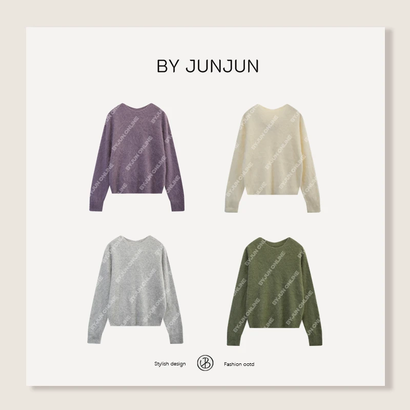 BYJUNJUN【羊毛必入】羊毛羊绒亲肤圆领上衣保暖百搭休闲针织衫