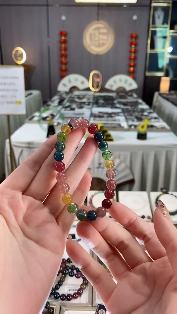 未镶嵌老矿碧玺彩虹单圈手串8mm+碧玺dan多样性发货一条