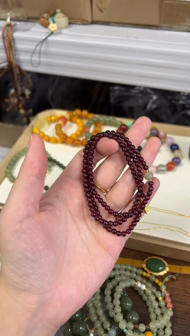 手链未镶嵌石榴石石榴石和田款多圈手链4MM[1142]