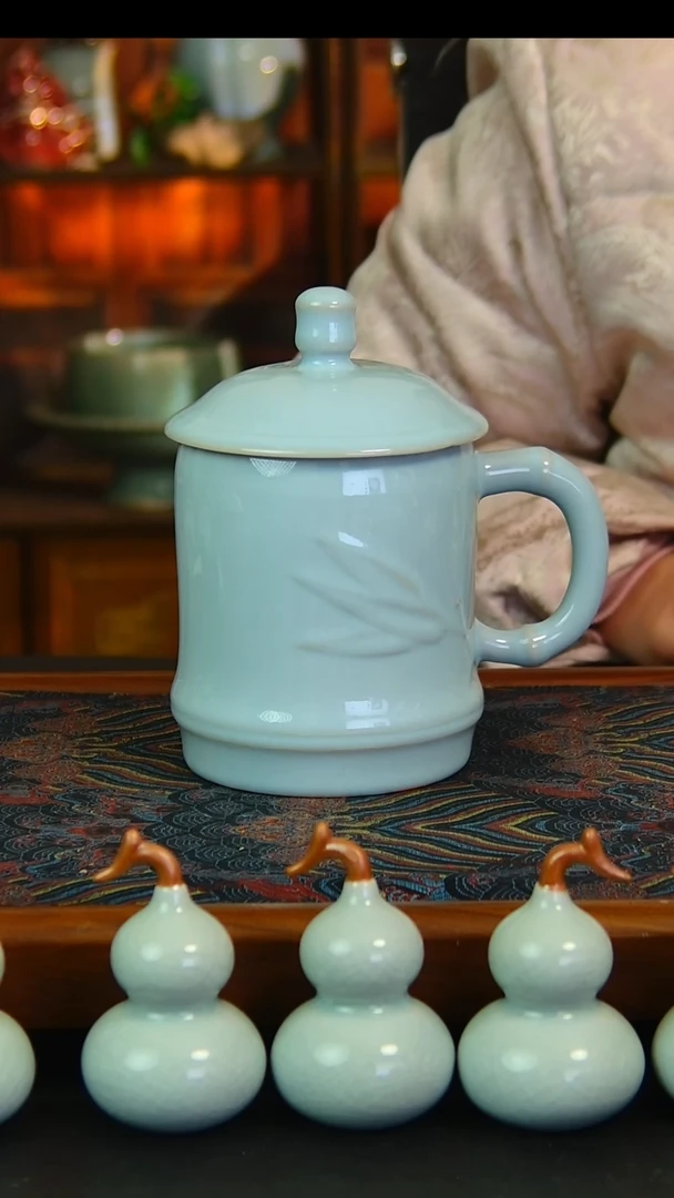 瓷片天青办公杯微瑕