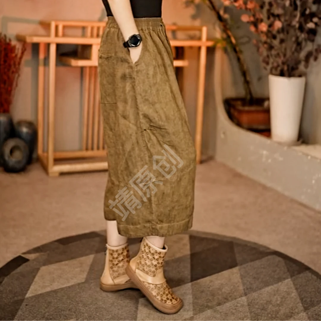 2704【靖靖原创】高品质亚麻炒色男女可穿中裤（裤长75腰围115）