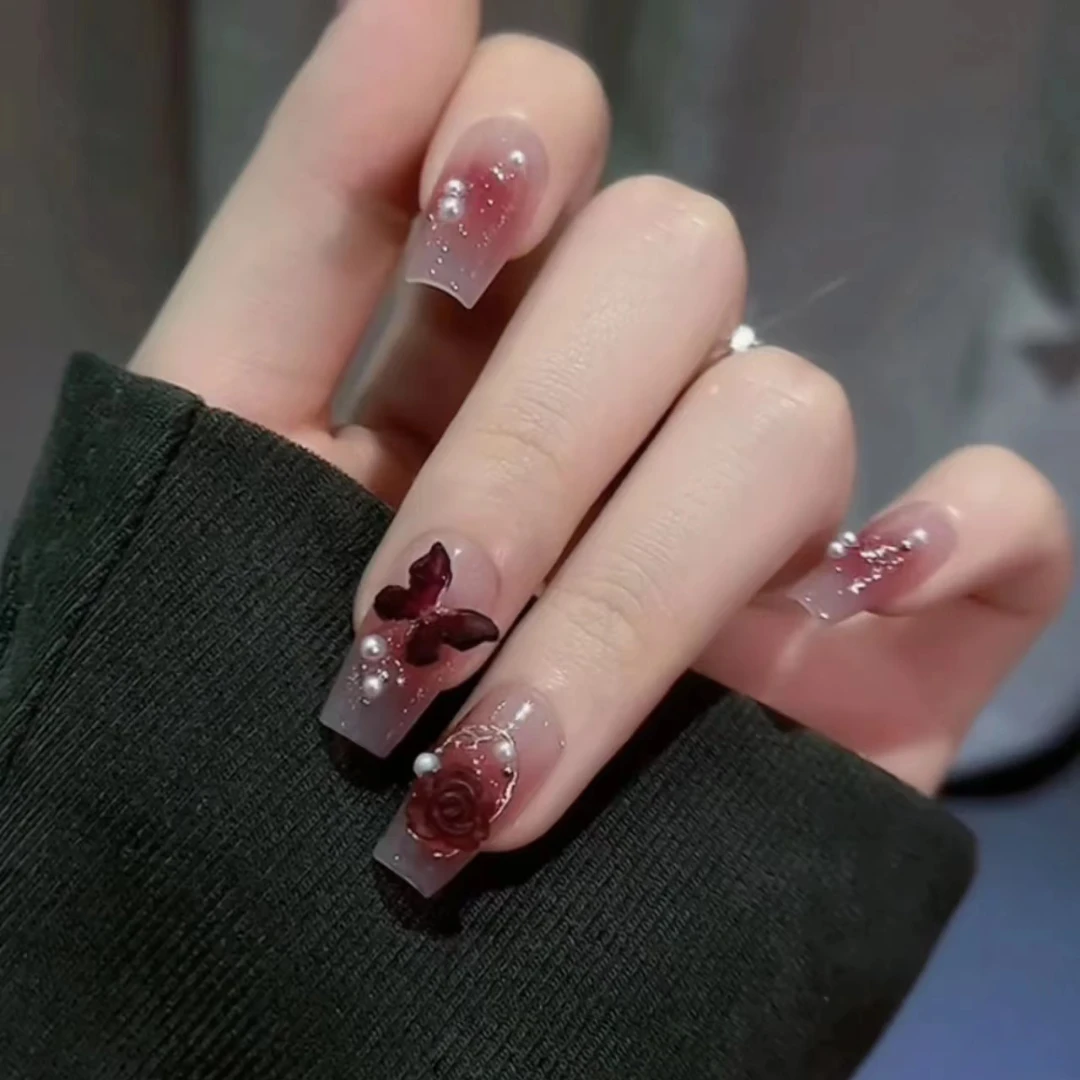 【乌梅子酱+固态胶+烤灯】长款（24片全尺码）穿戴甲美甲甲片指甲贴穿