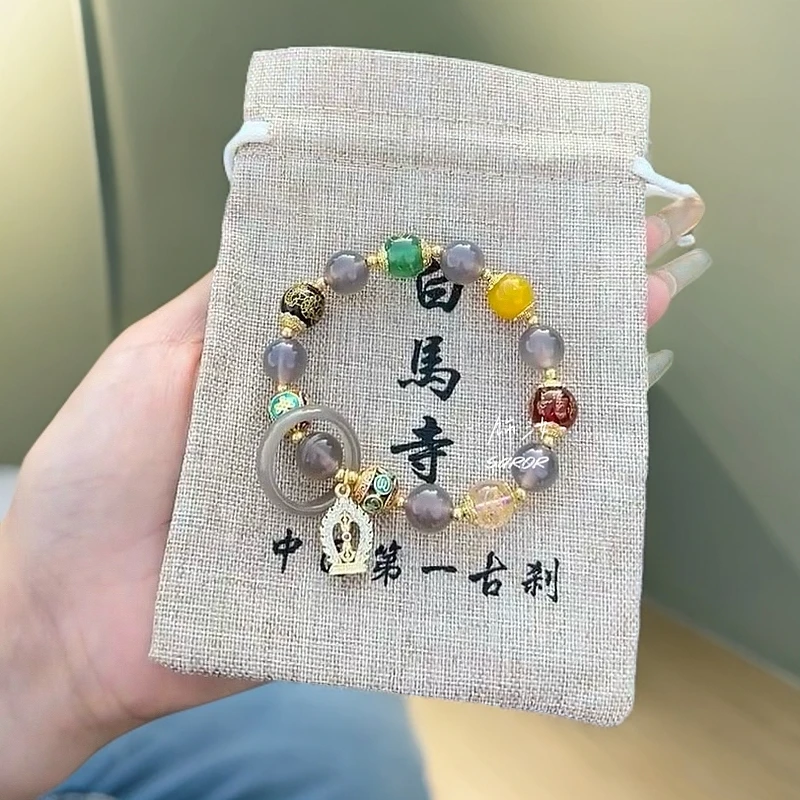 非金属珐琅手链 白马同款灰琉璃五路cai神手串金刚杵吊坠