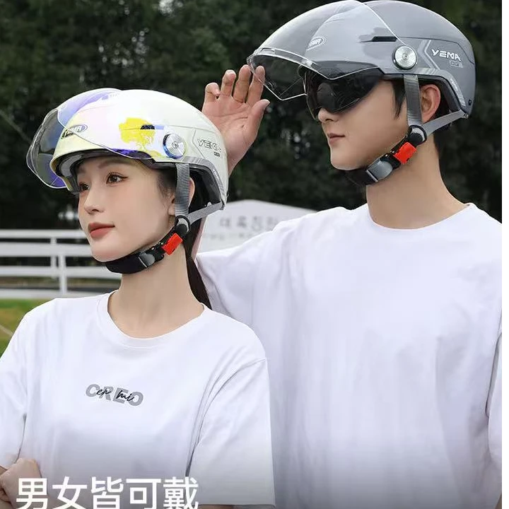 3c认证新国标野马头盔夏季电动车半盔女四季通用摩托车安全帽灰男