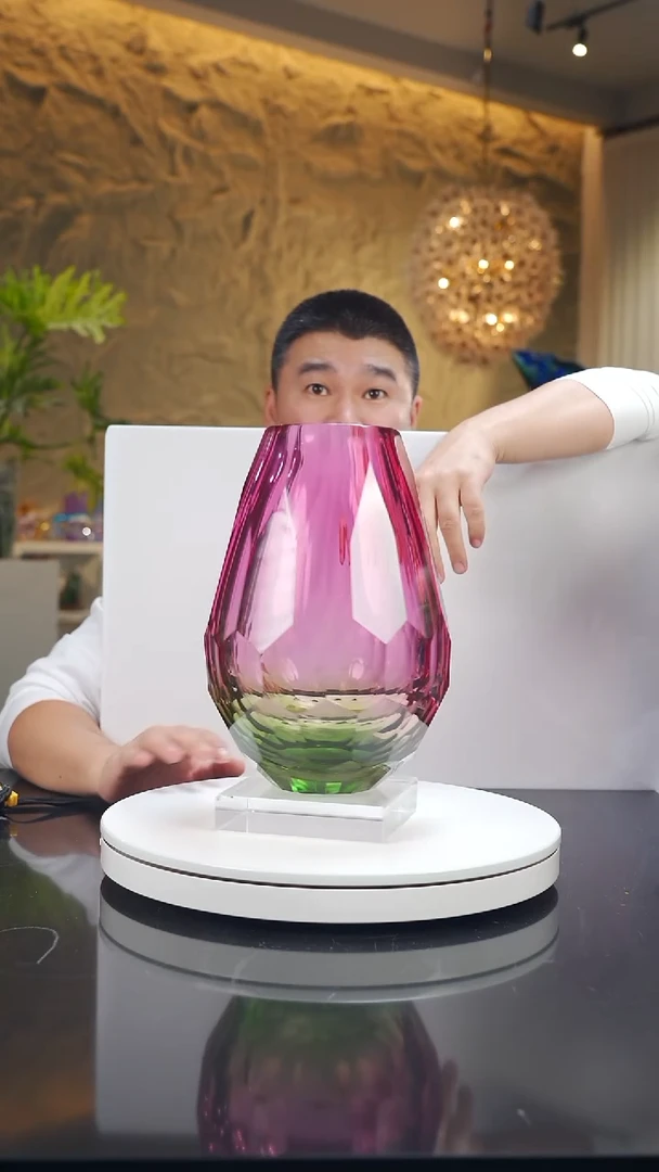 手工艺品琉璃金红绿切面花器