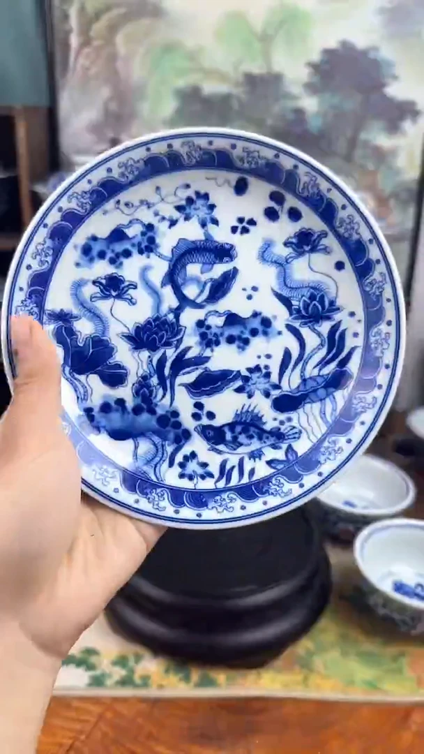 陶瓷仿成化鱼藻纹壶承