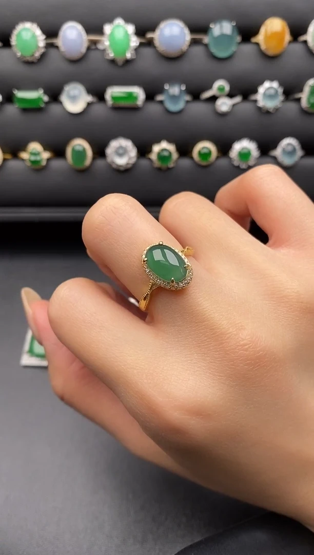 银S925镶嵌戒指翡翠一物一证一礼盒