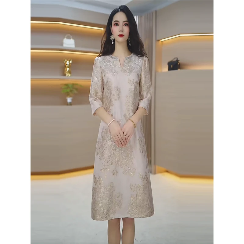 2025初秋季新款A1900-1气质遮肉显瘦大码连衣裙女修身女装连衣裙