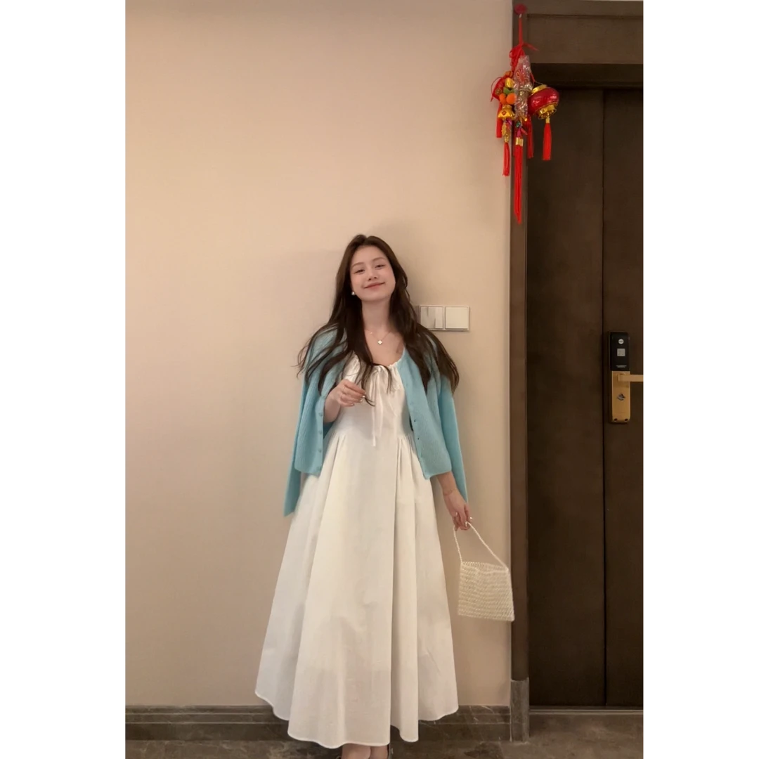 【白色岛屿】2025夏季新款气质长款温柔韩系显瘦白色连衣裙