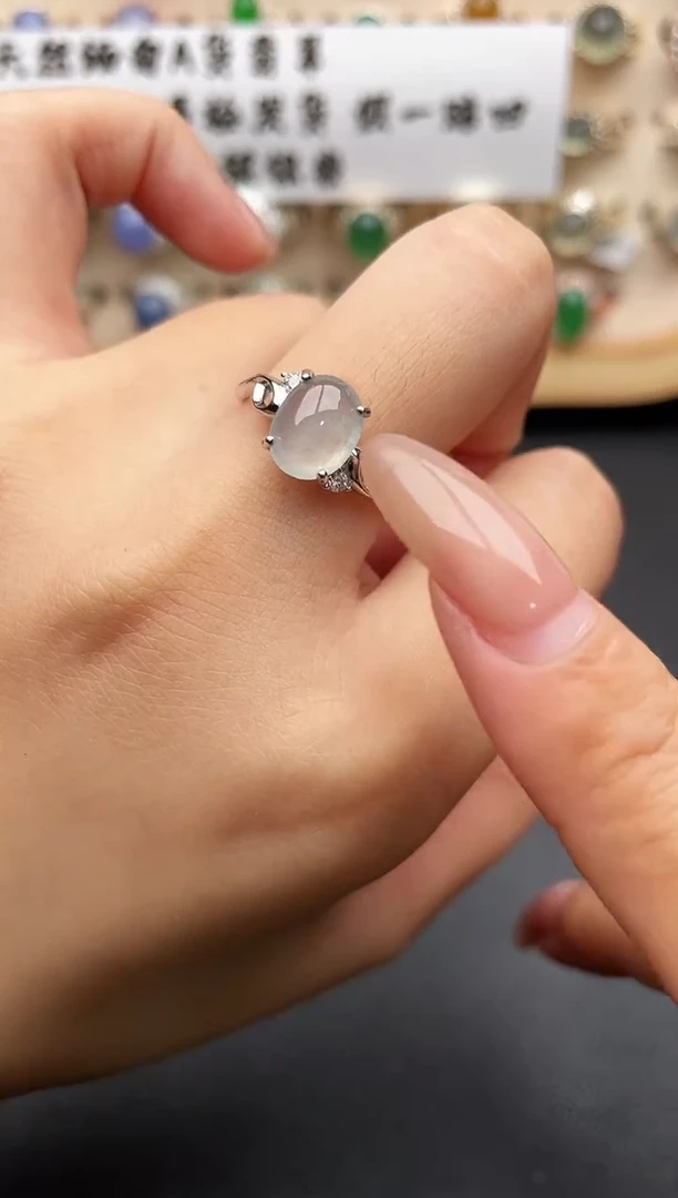 银S925镶嵌戒指翡翠一物一证一礼盒