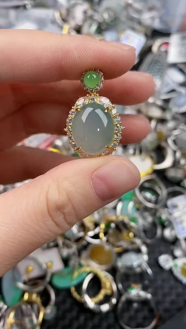 银S925镶嵌戒指翡翠222           3