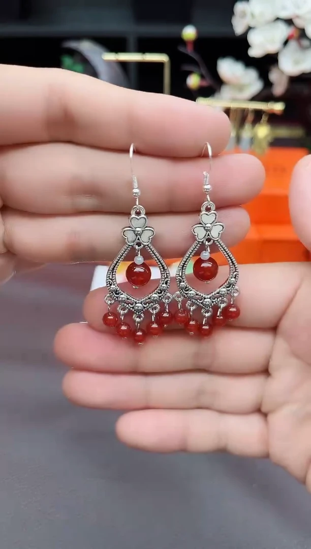 玛瑙/玉髓耳饰银S925镶嵌103000