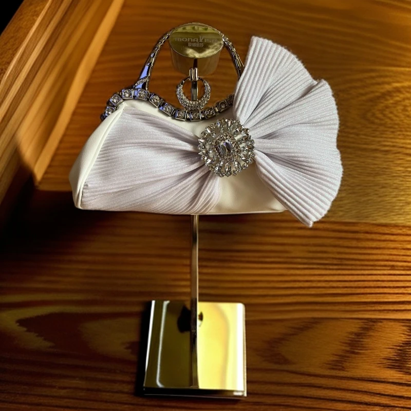 编织包高档敞口单根手机袋镶钻斜挎包新娘轻奢韩版白色