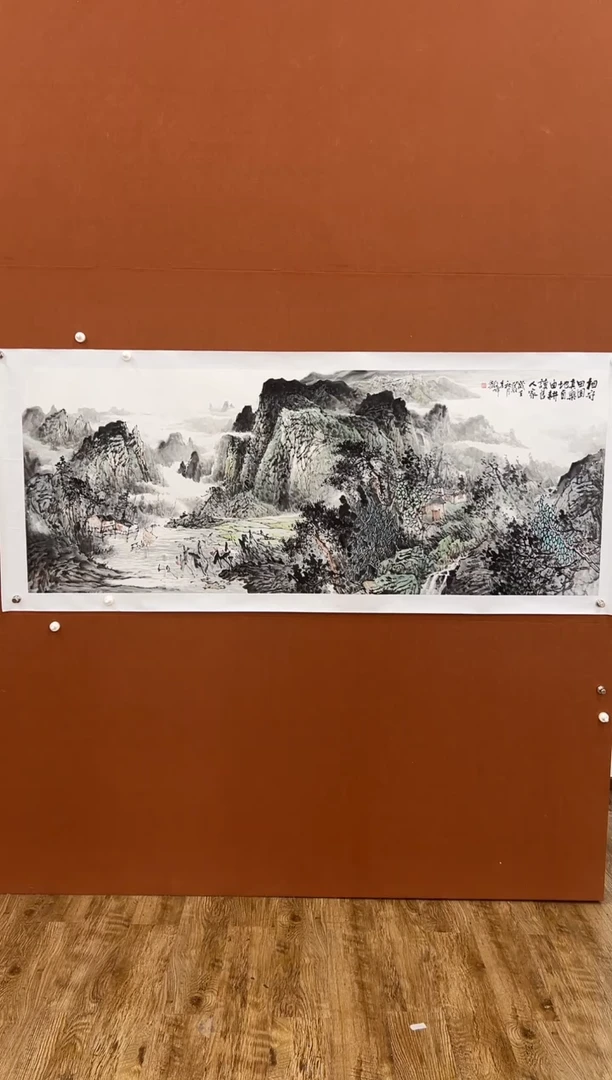 国画李文峰小六横幅浅降青绿