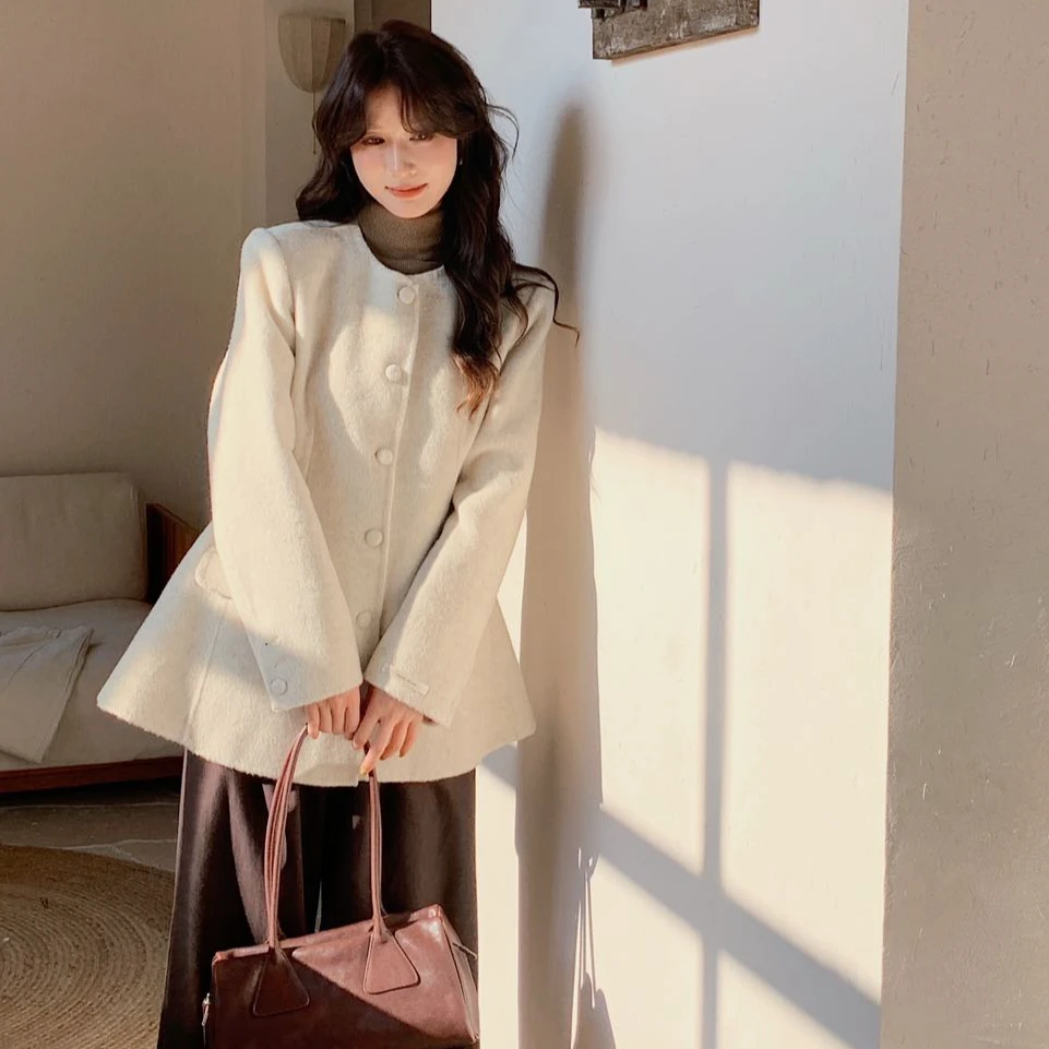 秋冬新品爆款韩系小蛮腰羊毛大衣气质收腰显瘦女装外套中长款外套
